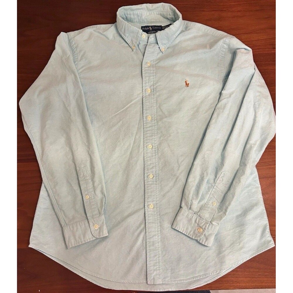 Ralph Lauren Men's XL Custom Fit Cotton Woven Light Blue Solid Button-Up Shirt